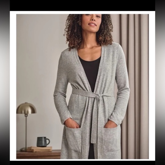 Woolovers Cashmere & Merino Luxe Dressing Gown/ Duster Cardigan Oatmeal 
Small - Picture 3 of 12
